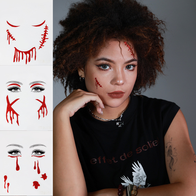 Halloween face stickers scar red simulation wound knife scar bat forehead eyeliner stickers holiday makeup stickers