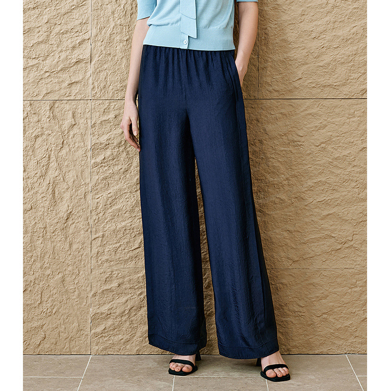 【En*Dingdan】2026 Summer New Casual Slightly Wrinkled Texture Wide-Leg Pants High-End Elegant Straight-Leg Trousers