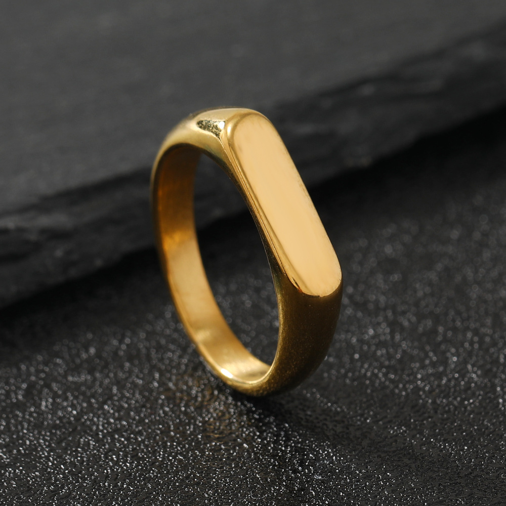Geometric, Customization Laser Engraving, Solid Color Pattern Gothic Cool Style Geometric Customization Laser Engraving Solid Color Titanium Steel Plating Men's Rings Men Signet Rings