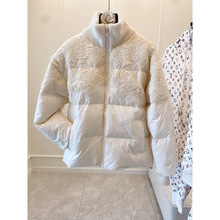 高级感炸街羽绒服女冬季2024新款爆款小个子白色短款蕾丝立领外套