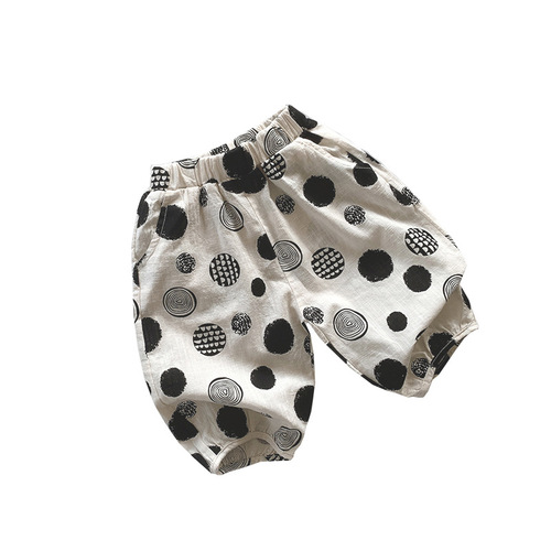Instagram style~ Bamboo cotton cropped pants 2024 summer new boys' and girls' thin pure cotton polka dot printed Korean-style pants
