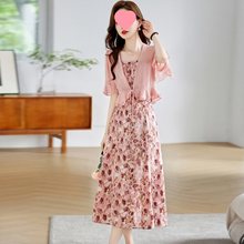 真丝两件套裙夏2025新款洋气减龄杭州桑蚕丝小衫配吊带连衣裙套装