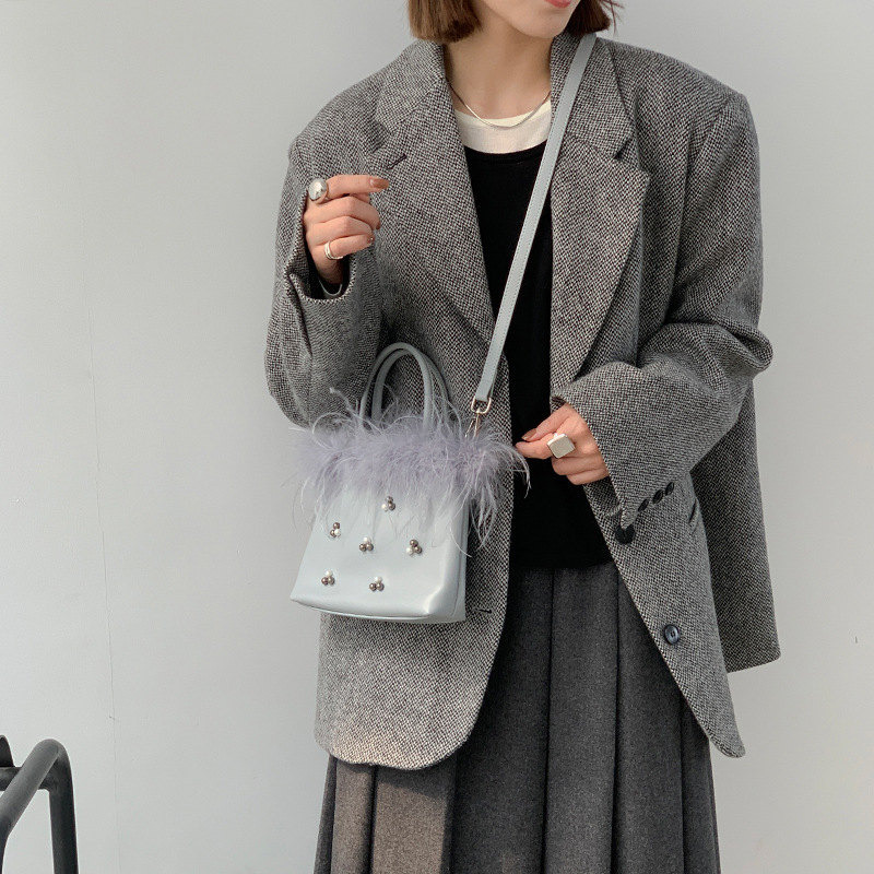 Micocah Winter Bag Women's Feather Beaded Handbag All-match Shoulder Crossbody Bag Original Niche