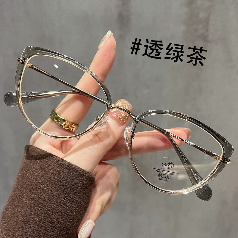 茶色俏皮猫眼镜框眼镜女近视可配度数高级感韩系素颜防蓝光平光镜|undefined