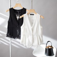 春秋夏季短款马甲女士2023无袖背心薄款韩版外套百搭修身西装马夹