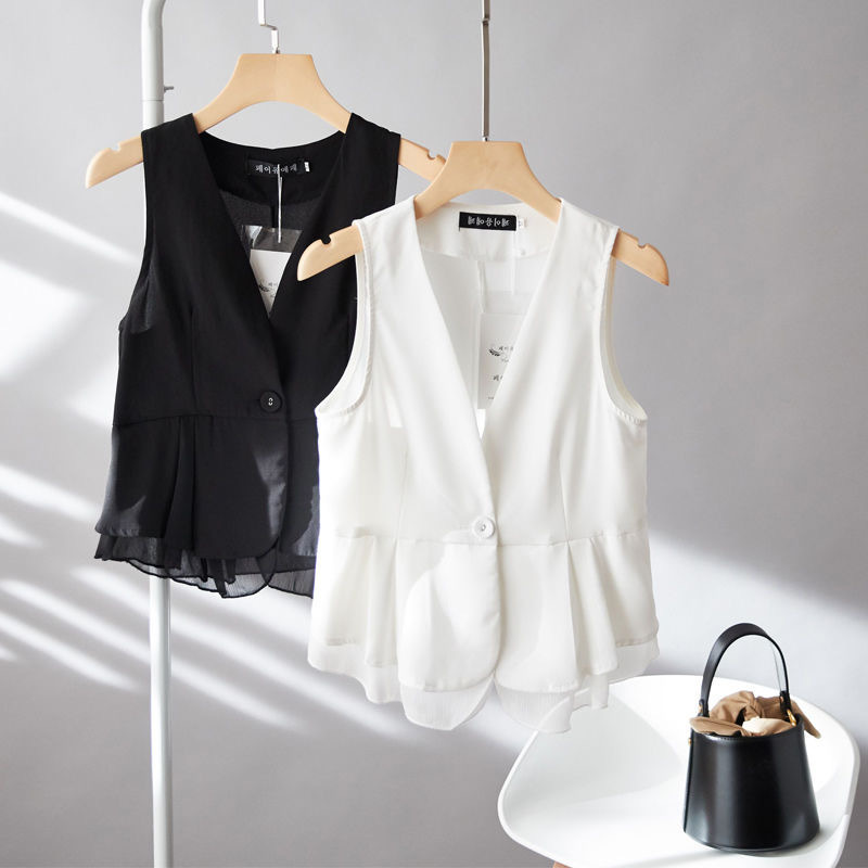 Spring, autumn and summer short Vest Women's 2023 sleeveless vest thin Korean style jacket versatile slim fit suit vest
