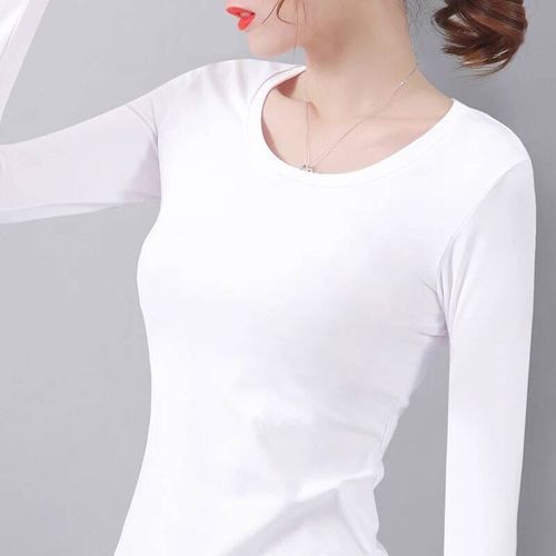 Women's Padded and Thick Crew Neck T-Shirt Korean Style Autumn/Winter Women's Plus Size Top Women's Warm Innerwear T-Shirt Base Shirt for Women