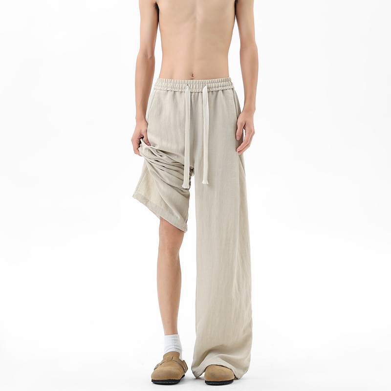 Pantalones de cimeta para hombres de verano delgados pantalones de lino para hombres 2026 nuevos pantalones casuales recto para hombres pantalones largos de piernas anchas