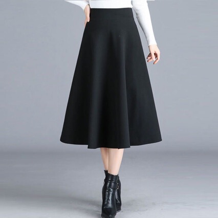Pocket Spring and Autumn High-Waisted Slimming Large-Sleeve Skirt Casual Women's Skirt Versatile Medium-Length Skirt Base Skirt Trendy