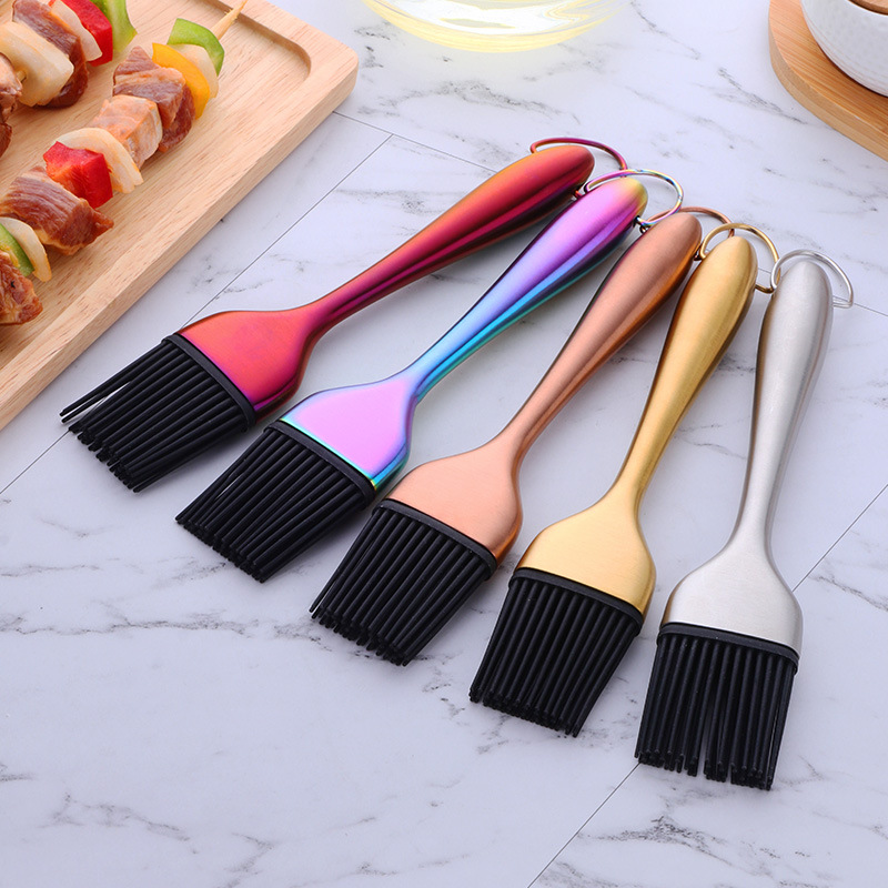 Food-Grade Stainless Steel Silicone Oil Brush Kitchen Electric Pancake Pan Pancake Baking Barbecue Brush Oil Brush Small Brush Resistant to High Temperature