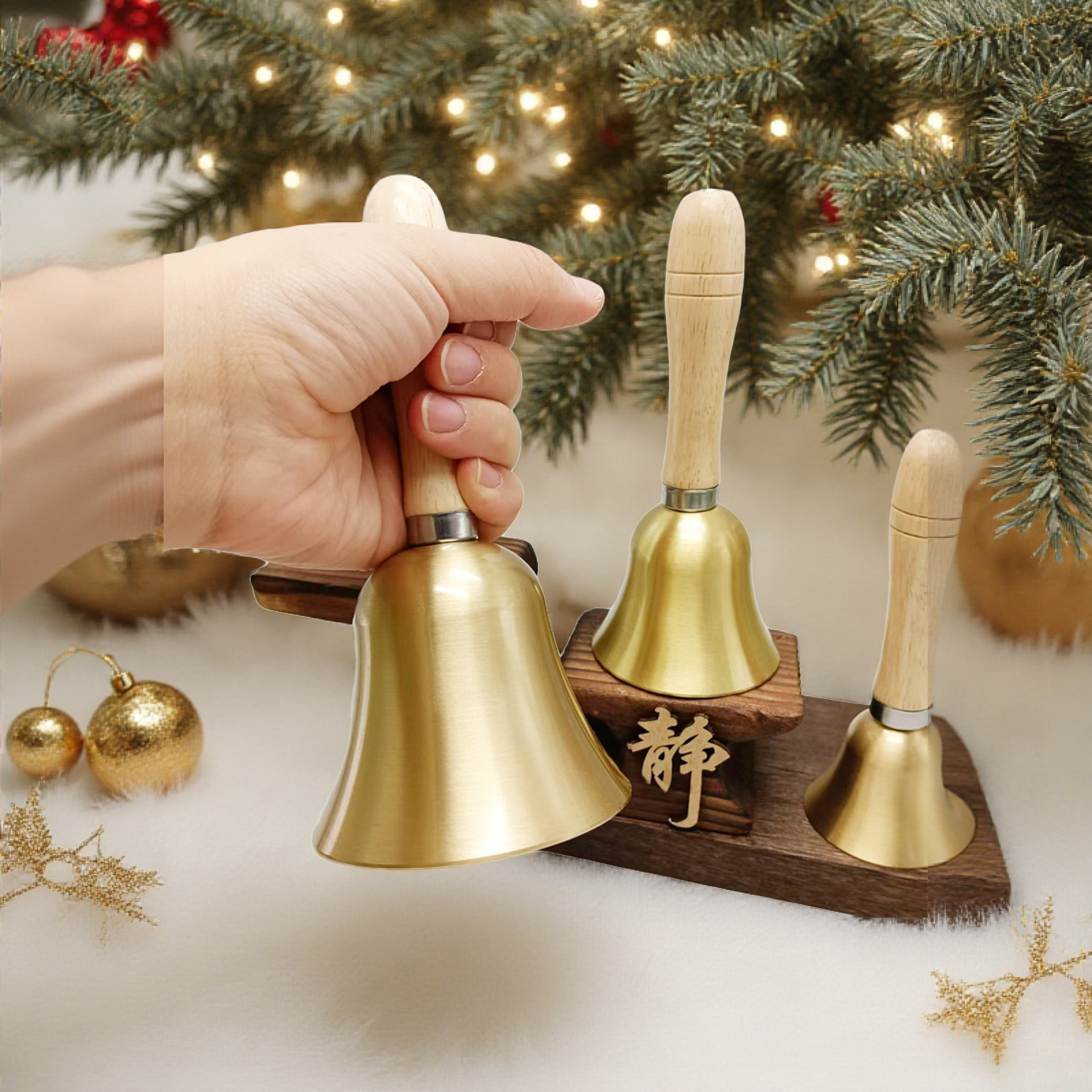 Cross-Border Wooden Handle Hand Bell Brass Bell Wind Chime Musical Instrument Bell Percussion Bell Children's Early Education Bell Yoga Meditation Bell