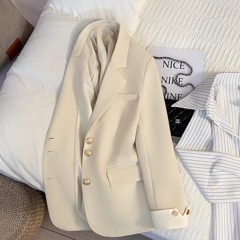 Street-Style Cream White Blazer for Women, Spring and Autumn 2025 New Korean Design, Petite Versatile Suit Trend