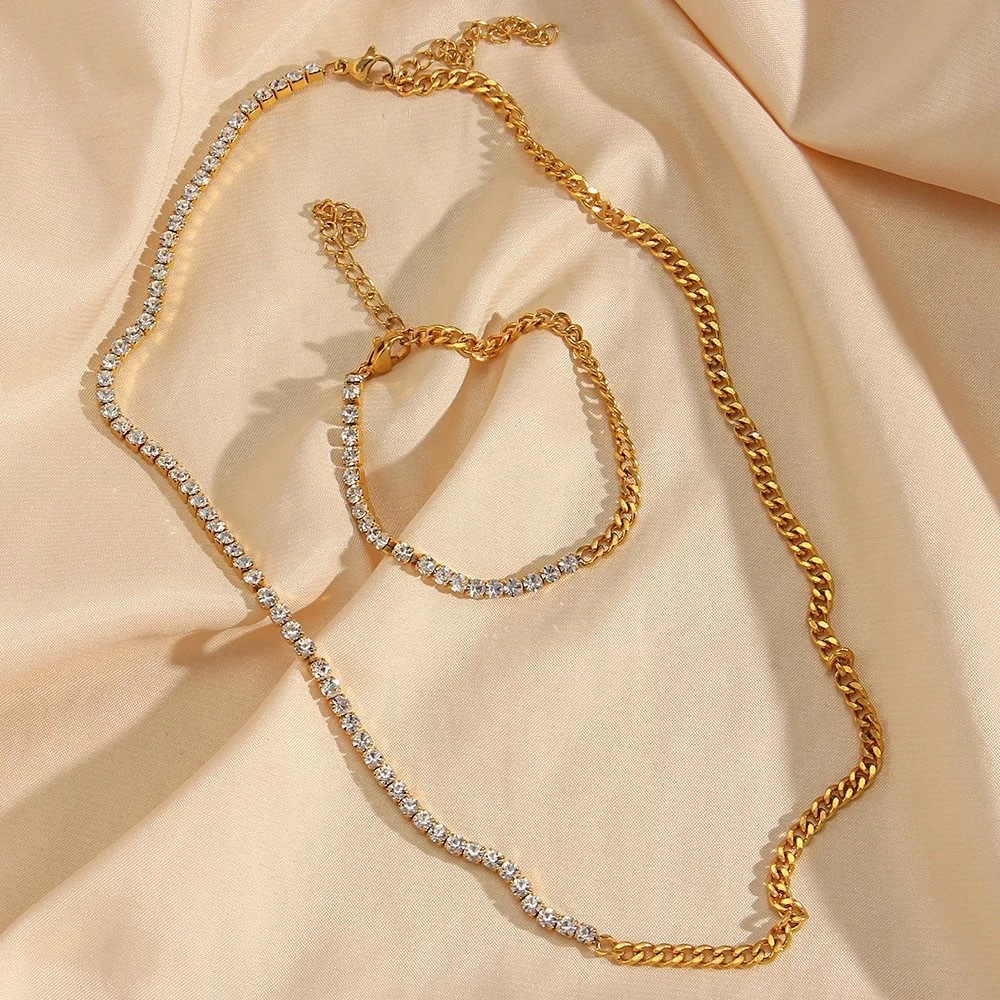 cuban link chain Chain Type Wholesale Glam Solid Color Titanium Steel Zircon Necklace