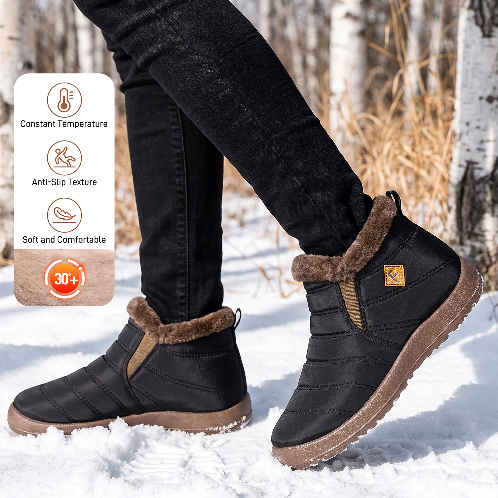 Botas de algodón para mujer, botas de nieve de poliuretano transfronterizas, botas cálidas de talla grande para mujer con forro polar y botas de algodón engrosadas, botas largas de caña alta a prueba de frío.