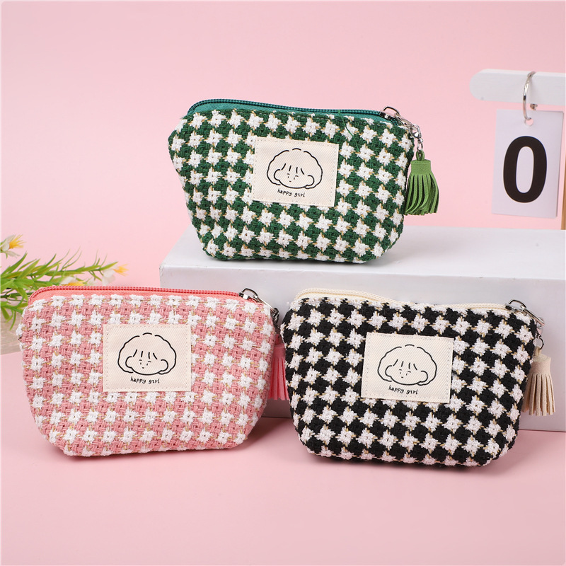 Japón y Corea del Sur lindos bolsos de cambio simple plaid chica gran capacidad portátil pequeño lápiz labial bolsa de llaves bolsa de almacenamiento de auriculares