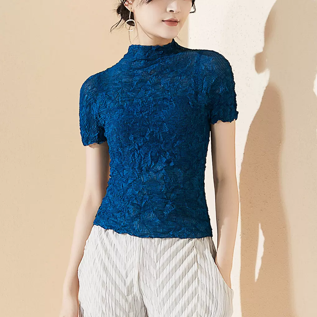 三宅女上衣夏季高级感专柜基础款设计感乱褶时尚简约t恤短袖女潮