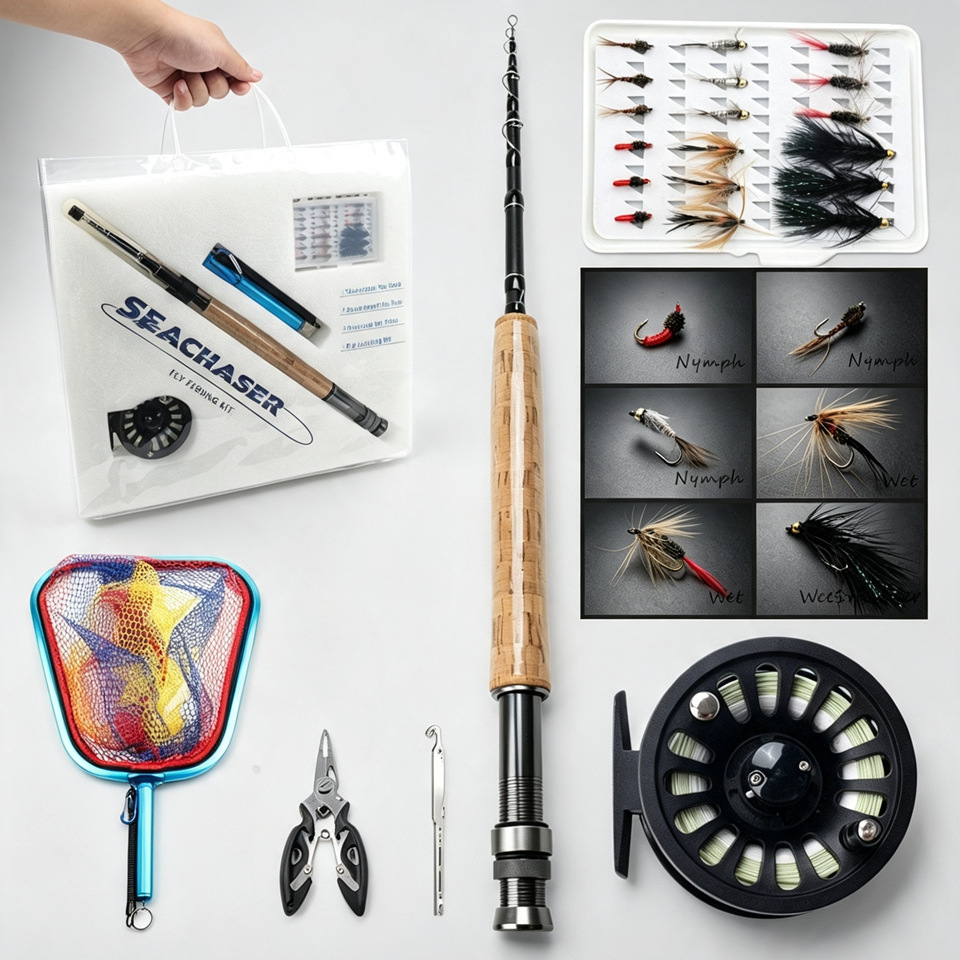 Fly Fishing Gift Set 5/6 # Portable fly fishing rod, fly fishing reel, line, fly hook set suitable for beginners