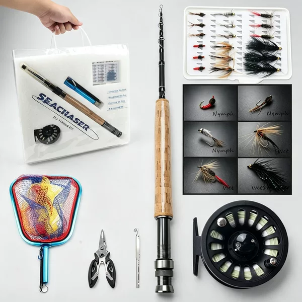 Fly Fishing Gift Set 5/6 # Portable fly fishing rod, fly fishing reel, line, fly hook set suitable for beginners