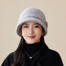 新款中老年女士兔毛针织盆帽秋冬季户外骑行保暖护耳毛线帽子批发