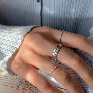 925 Silver Roman Numerals Open Ring Creative Personality Fashion Retro Thai Silver Geometric Ring Women's Fashion
