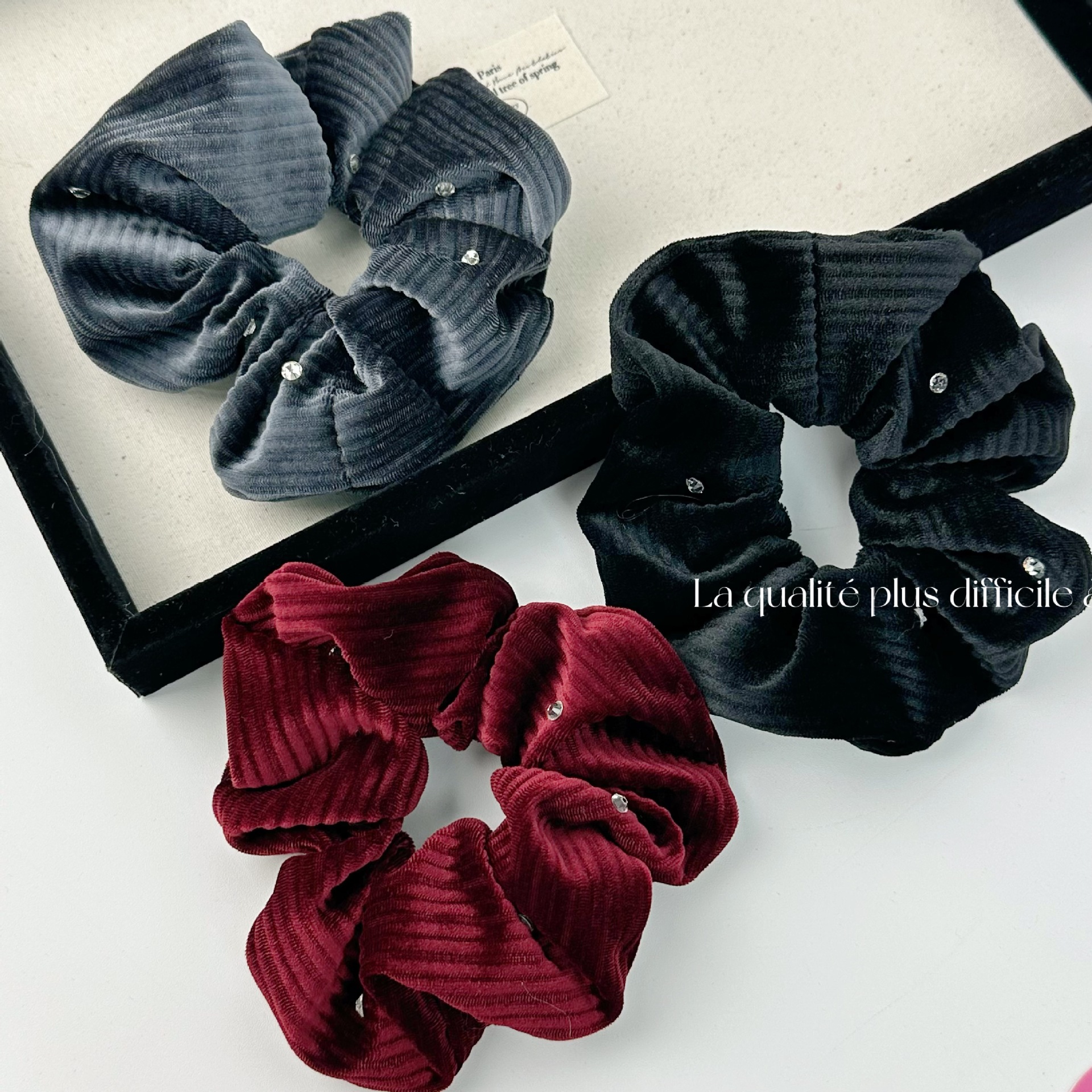 Französisches Retro-Strass-Samt-Dickdarm-Haarband, Haarschmuck, Nische, hochwertiger, hochelastischer Rücken, Kopfband, Haarschmuck_voghion.com