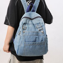 韩版2025新款牛仔布背包女大容量日常搭配初中高学生双肩包书包男