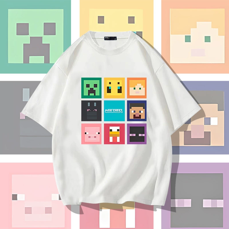 Футболка с коротким рукавом и принтом Minecraft хлопок 100% для подростков лето