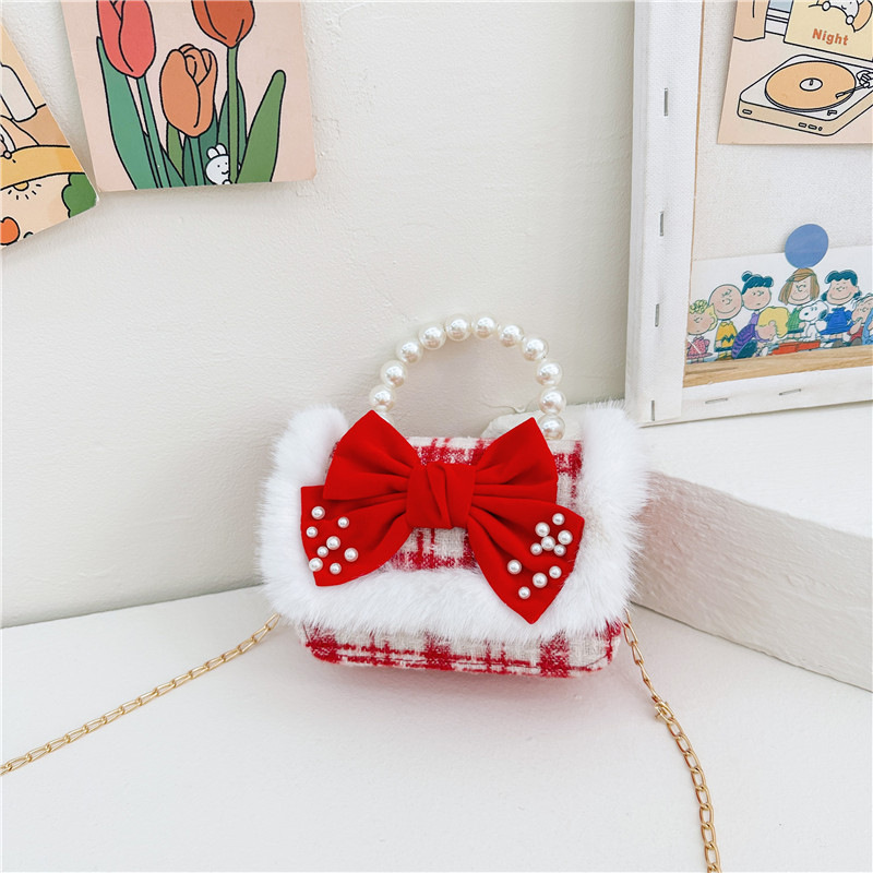 Lindo de los niños de Año Nuevo de moda rojo de la Perla bolso de moda del todo-fósforo de la cadena de bolsa de mensajero de las niñas Cambio de bolsa de hombro