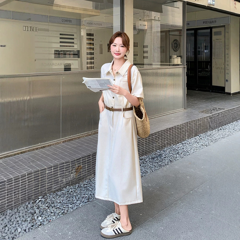 Beige Polo Dress for Women, Summer 2026 New Style, Elegant Casual Waist-Cinching Slimming Workwear Style Long Shirt Dress Beige Polo Dress for Women, Summer 2026 New Style, Elegant Casual Waist-Cinching Slimming Workwear Style Long Shirt Dress
