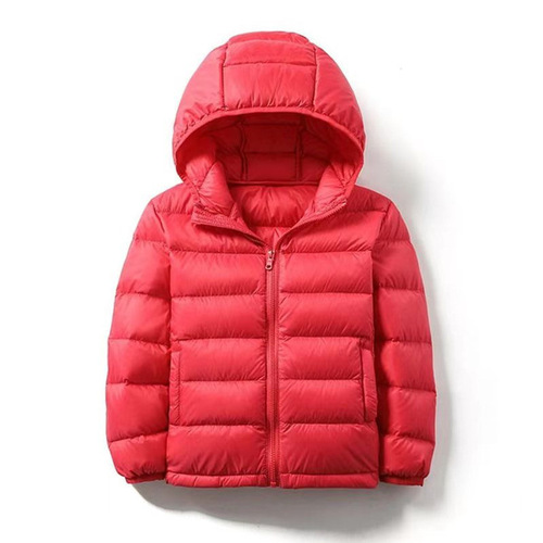 Children's thin down jacket school uniform pure color new hooded winter medium and large child short down jacket 90 down cross-border