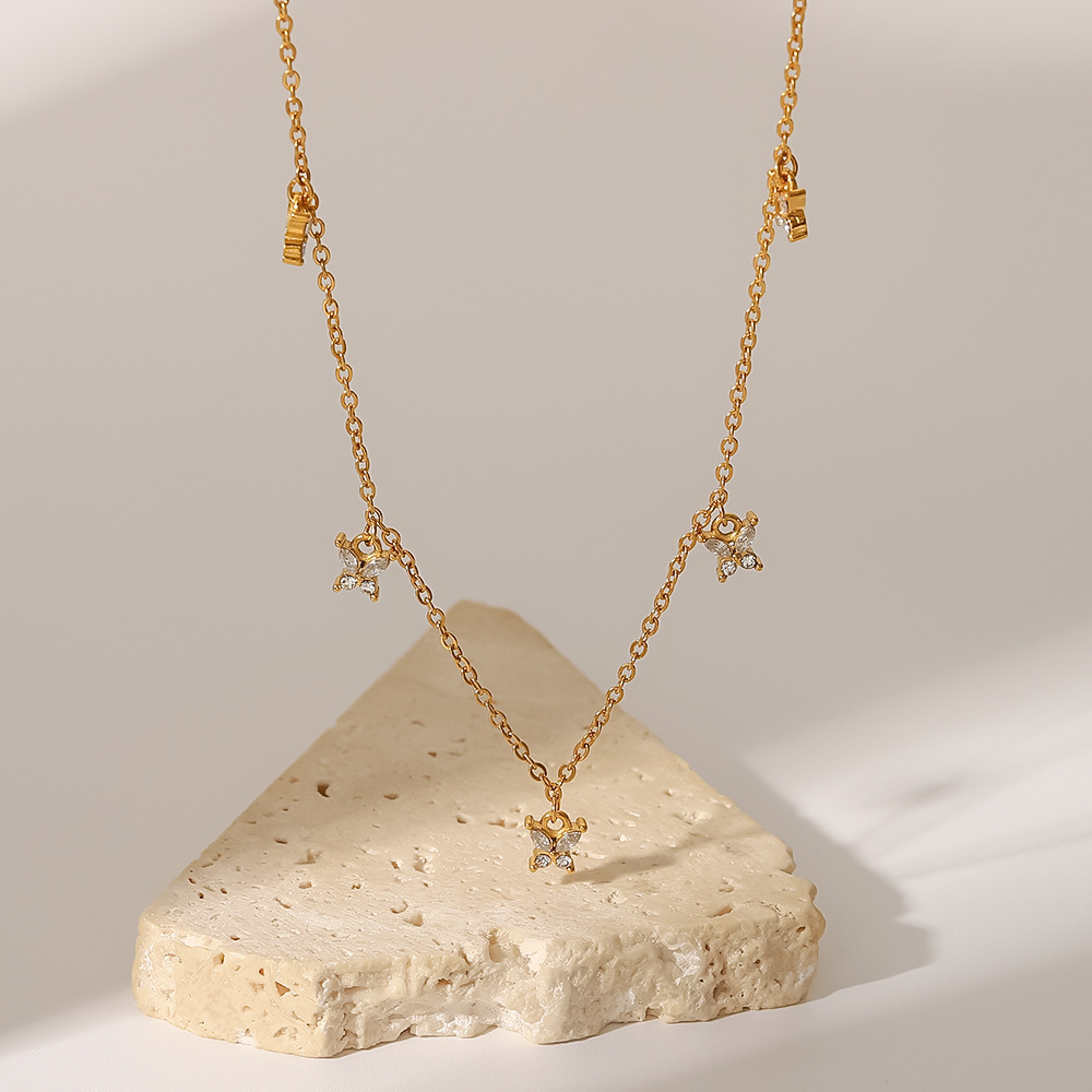 Fashion Geometric Stainless Steel Necklace Gold Plated Zircon Stainless Steel Necklaces