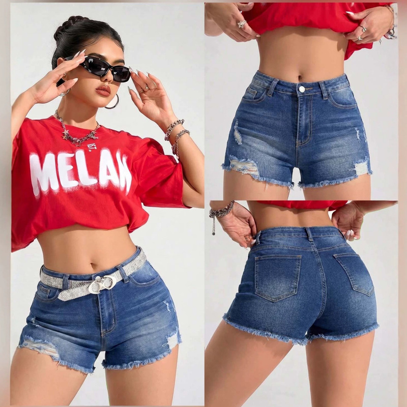 European and American Hot Girl Style Ripped Denim Shorts for Women, Retro Washed and Distressed with Fringed Edges, Sexy Hot Pants on Amazon