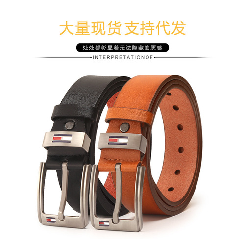 Men's Belts Casual Fashion Pin Buckle Belts Retro Oil Drops Flat Microfiber Youth Versatile Belts