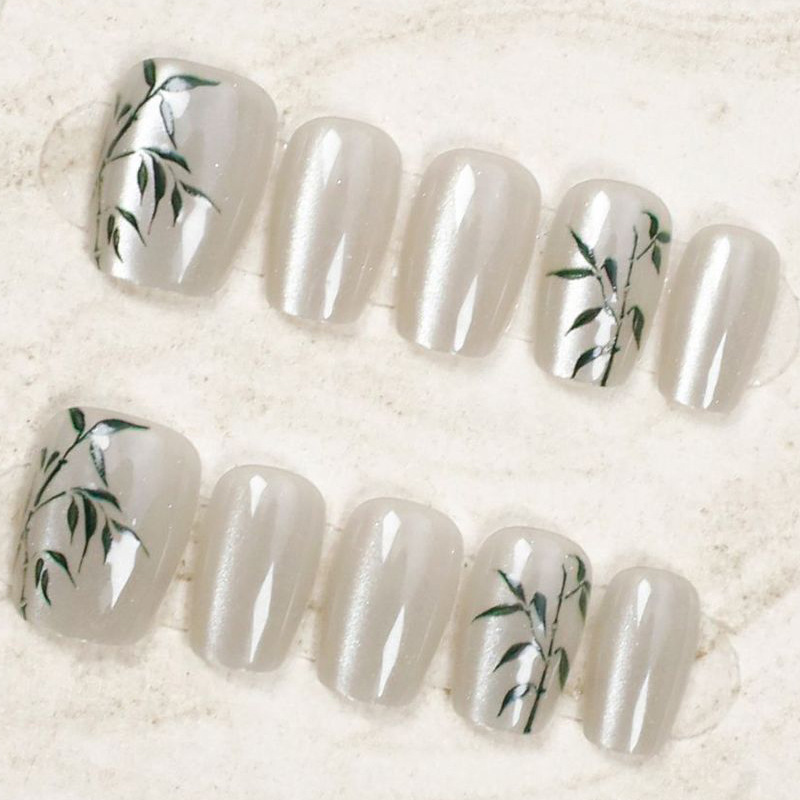 30 piezas de uñas de tamaño completo desgaste de uñas de ojo de gato acabadas de estilo nacional de uñas de bambú cortas desmontables nuevas uñas chinas