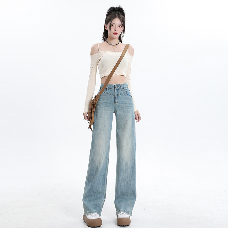 Znzw Light-Colored Narrow Straight-Leg Jeans for Women 2026 Summer New High-Waisted Slimming Petite Wide-Leg Pants for Women