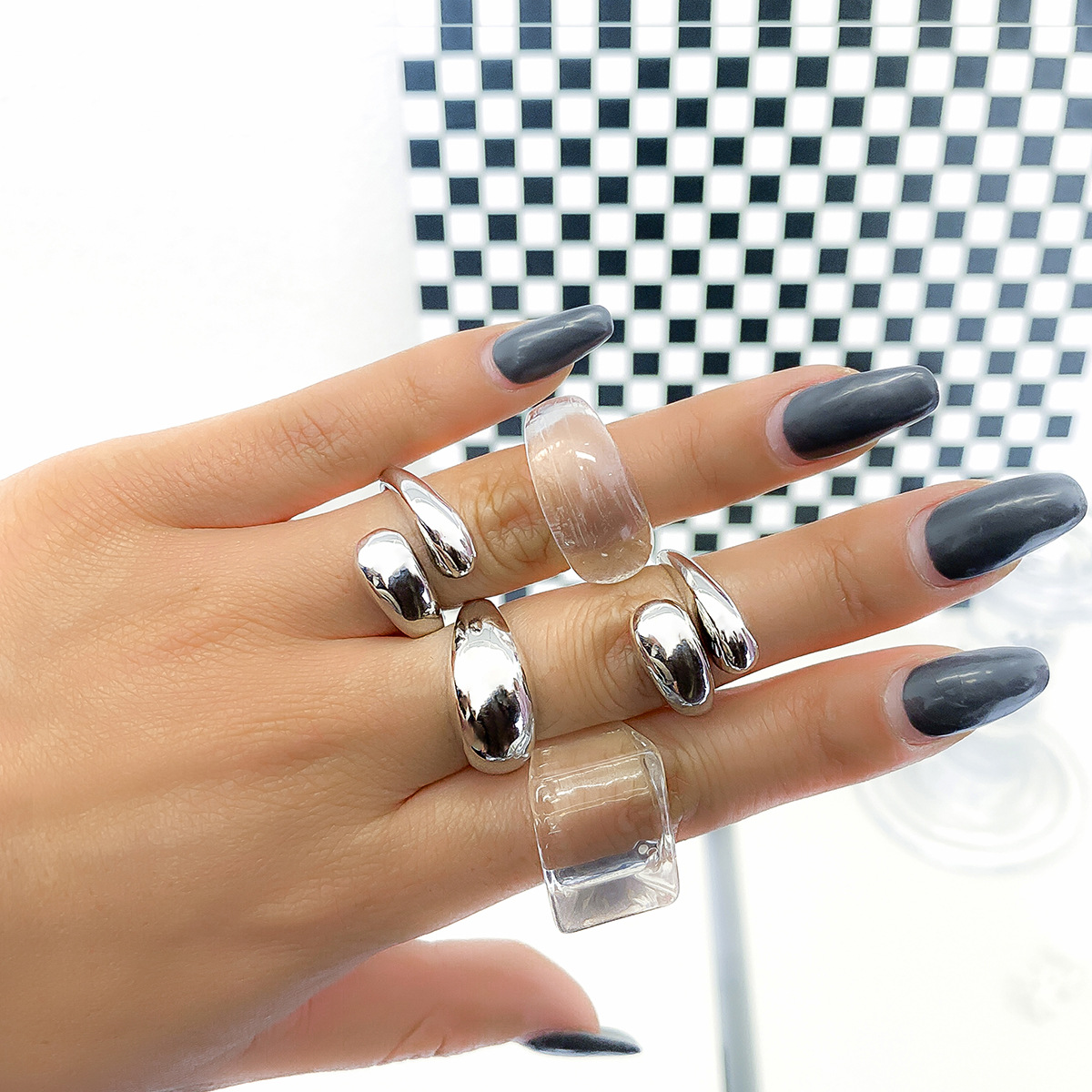 Irregular Opening Adjustable Ring Set Transparent Acrylic Simple Joint Alloy Ring display picture 4