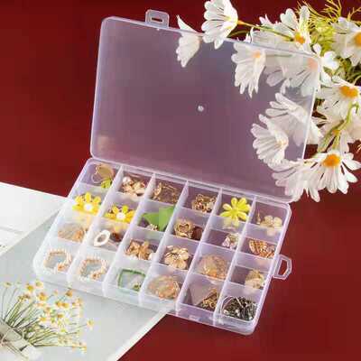 jewelry Transparent storage box 10 grid 15 grid 24 Fixed grid PP Plastic Beading Small objects spare parts Box Amazon