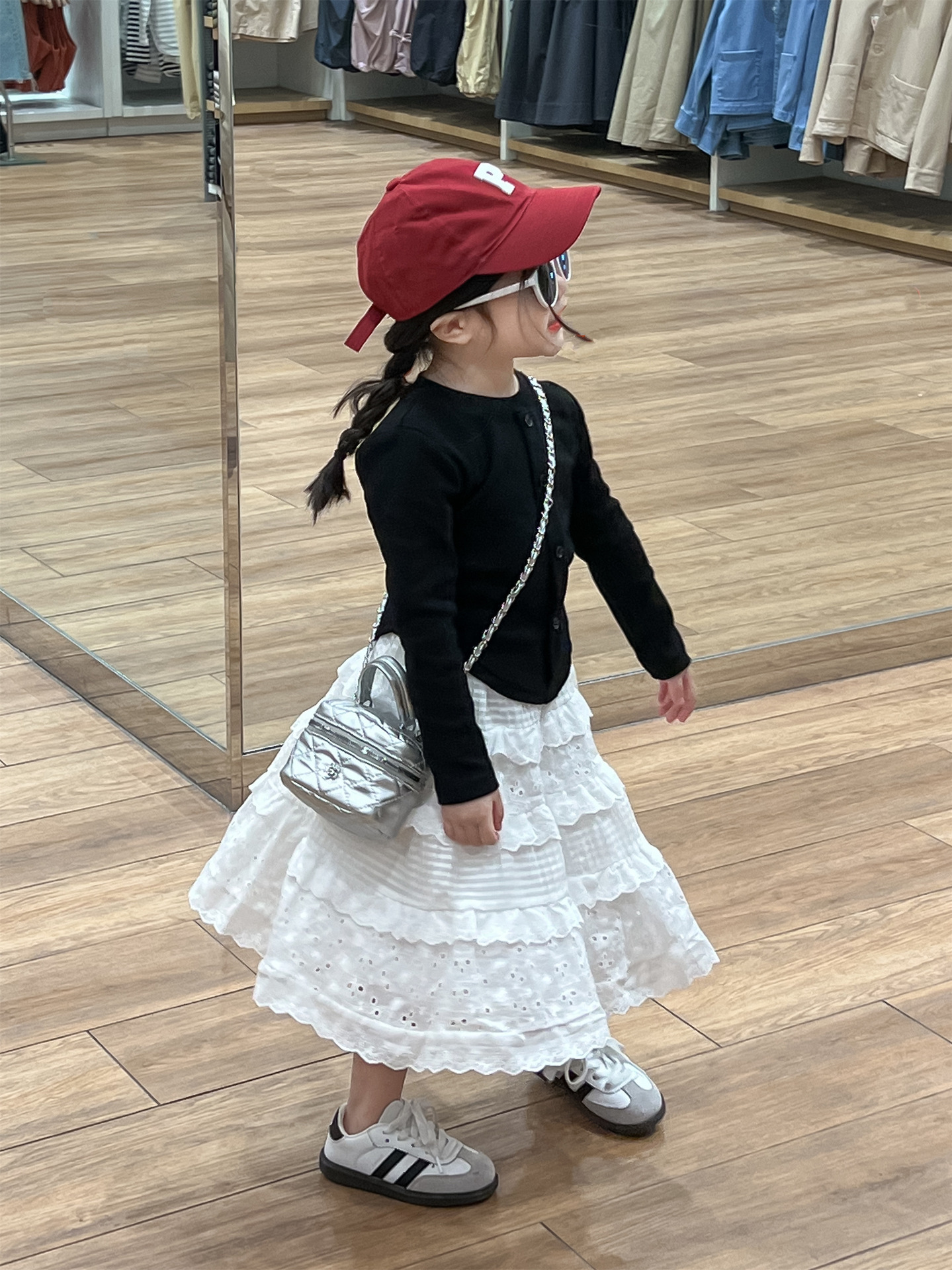 2024女童夏裝氣質文藝白色半身裙女寶寶A字蕾絲蛋糕裙花邊仙女裙