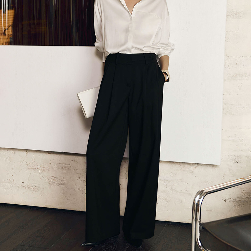 El temperamento francés elegante pantalones rectos de otoño y invierno 2025, nuevos pantalones de cintura alta plegados, diseño de temperamento, ropa de moda para mujeres