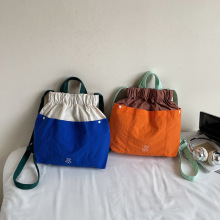 超轻便折叠小众设计撞色帆布包包 多巴胺购物袋 慵懒风百搭双肩包
