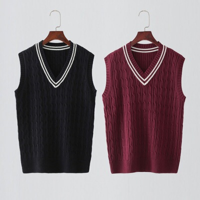 秋冬马甲棉线男士毛衣V领坎肩针织衫毛背心大码马夹套头线衣服男|ms