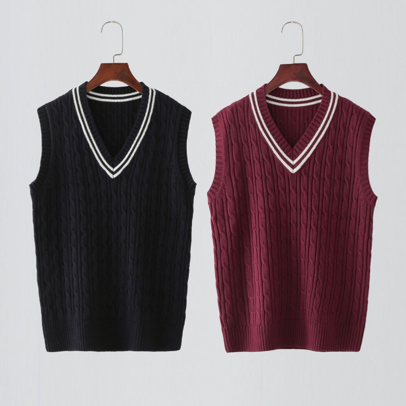 秋冬马甲棉线男士毛衣V领坎肩针织衫毛背心大码马夹套头线衣服男|ms