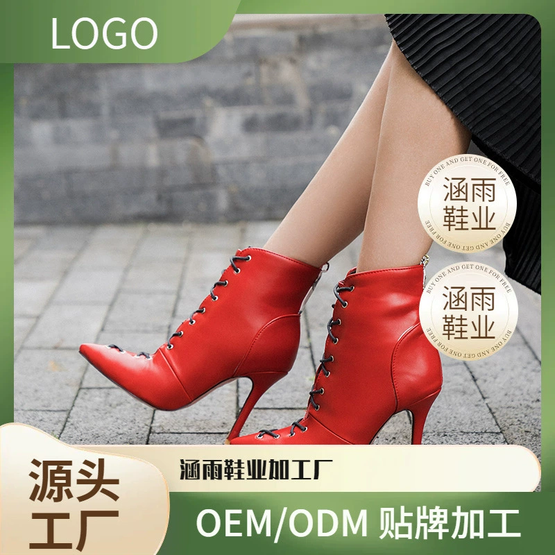 Martens, spring black red low boots high heels, Korean style