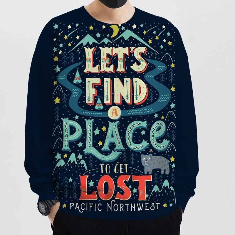 AliExpress Amazon Молодежный весенний мужской свитер с 3D цифровым принтом с круглым вырезом текстовый рисунок с длинным рукавом свободный