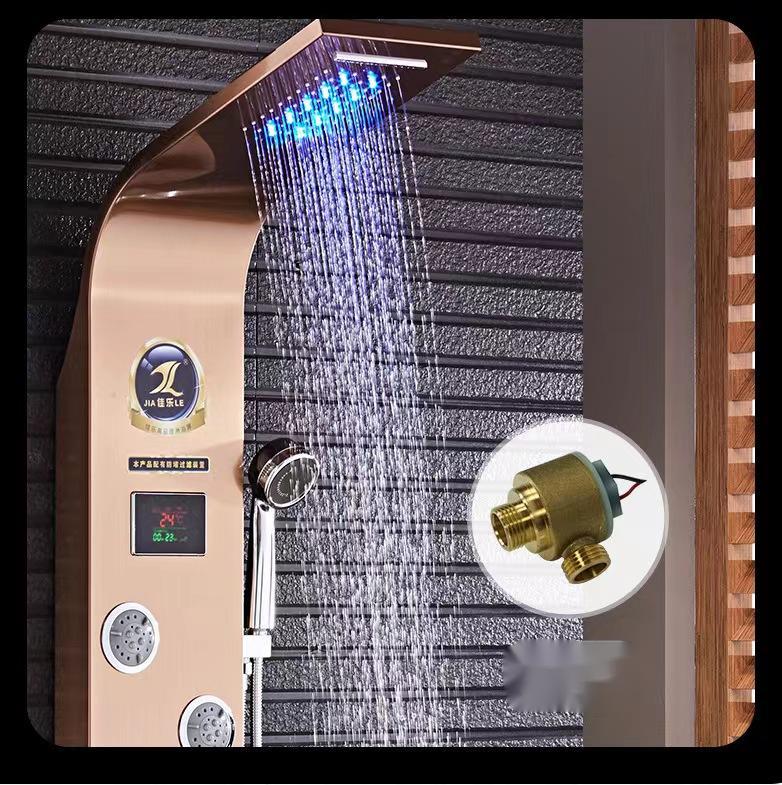 Panel de Ducha Termostático Inteligente 304 de Acero Inoxidable con Pantalla Digital y Luz Ambiental para Baño