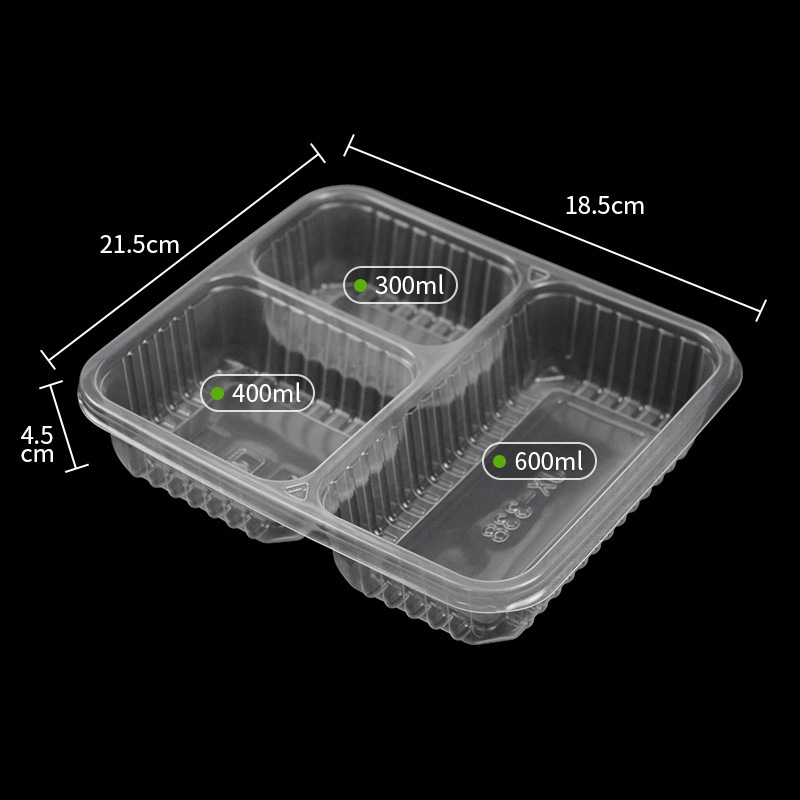 厂家直供方形便当快餐外卖三格打包盒批发一次性餐盒四格塑料饭盒