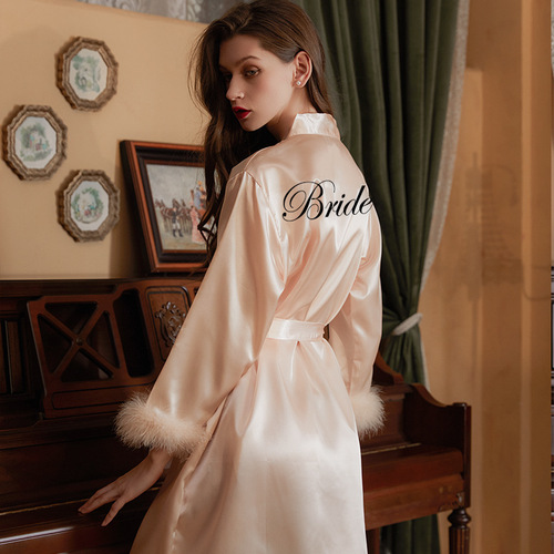 bride bridal robe dressing gown women's feather robe wedding makeup bridesmaid group wedding kimono satin bathrobe