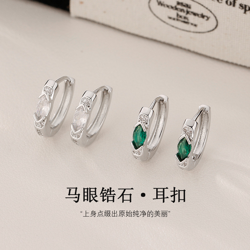 绿色锆石耳扣男个性复古设计感嘻哈百搭耳饰女潮新款小众简约配饰
