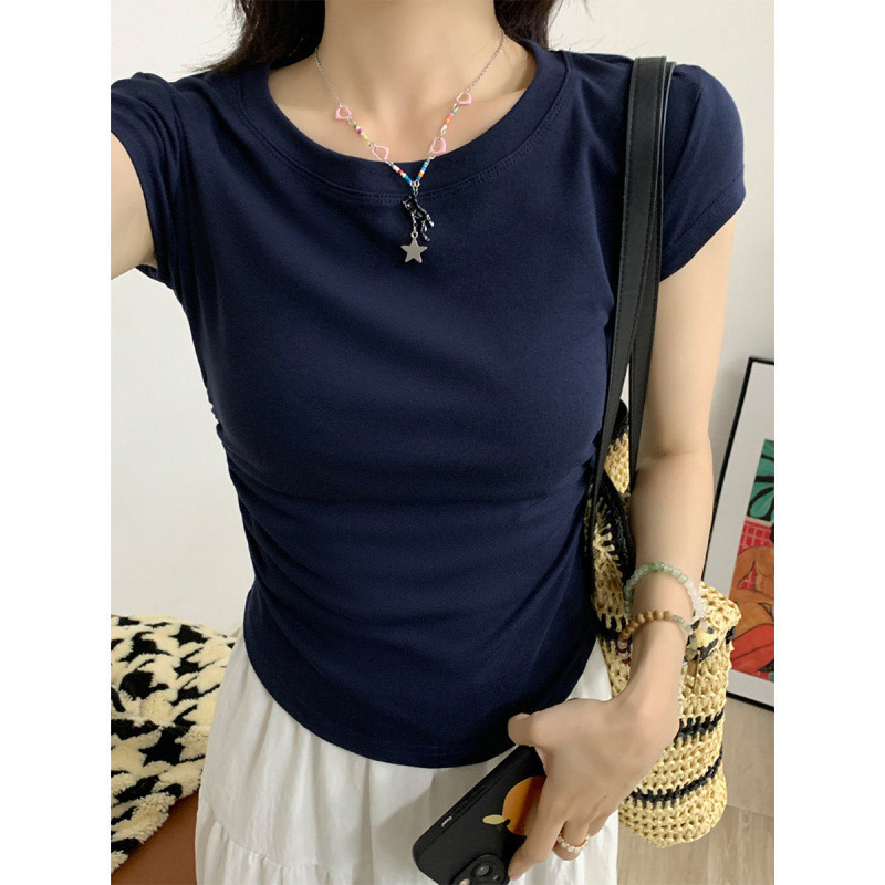 Pleated Shoulder Short-Sleeve T-Shirt for Women, Summer 2026, Plus-Size, Slim-Fit, Flattering, Unique Design Top Pleated Shoulder Short-Sleeve T-Shirt for Women, Summer 2026, Plus-Size, Slim-Fit, Flattering, Unique Design Top