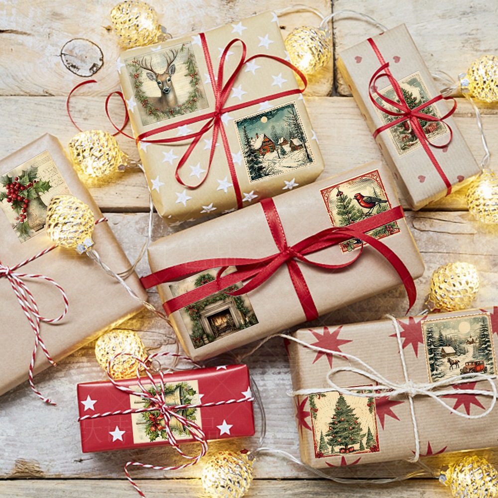 2024 fiesta de Navidad Decoración Retro pegatinas fiesta de navidad regalo decoración creativa pegatinas adhesivas